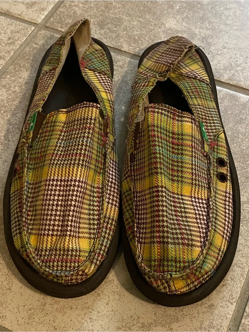 Sanuk Men's Plaid Slip-On Loafers in Yellow and Brown